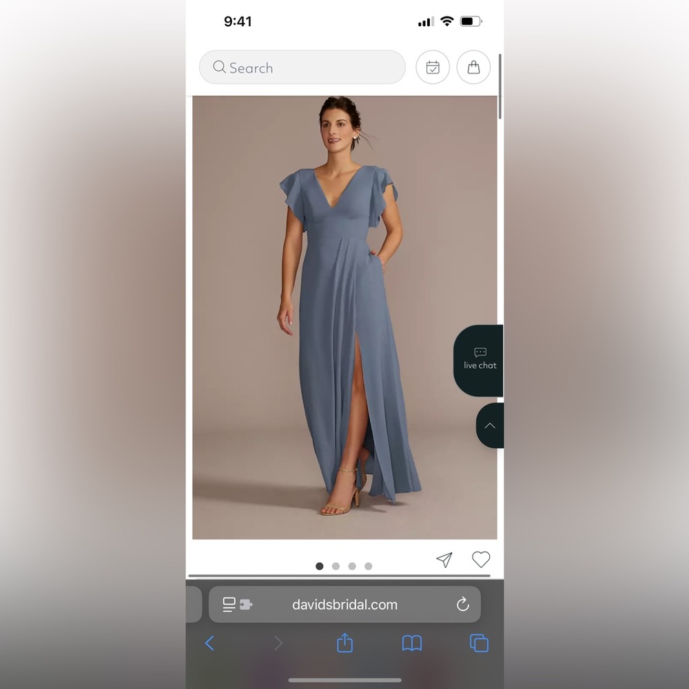 David's Bridal Steel Blue Maxi Dress